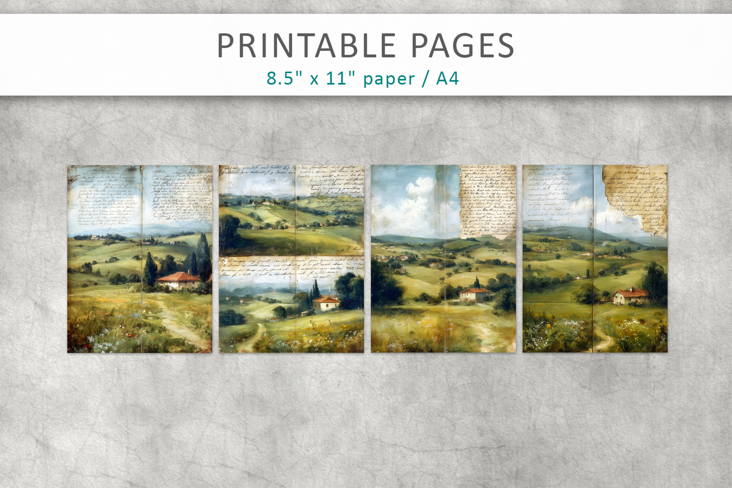 Vintage Landscape Junk Journal Pages, shabby vintage product image 1
