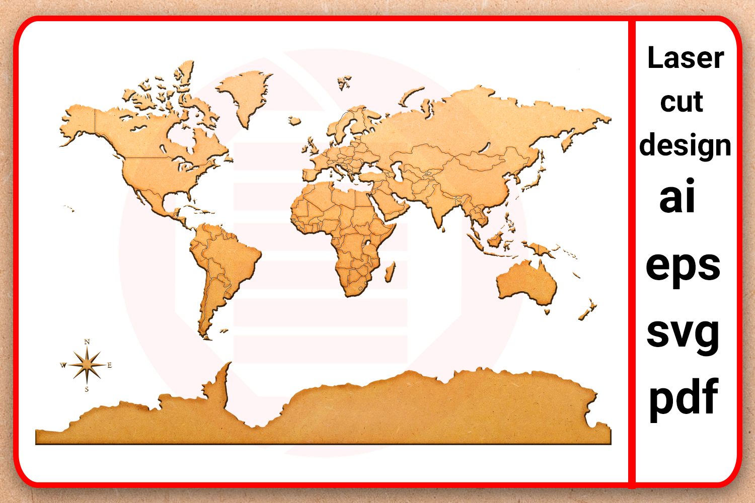 Laser cut World map SVG vector template digital download product image 1