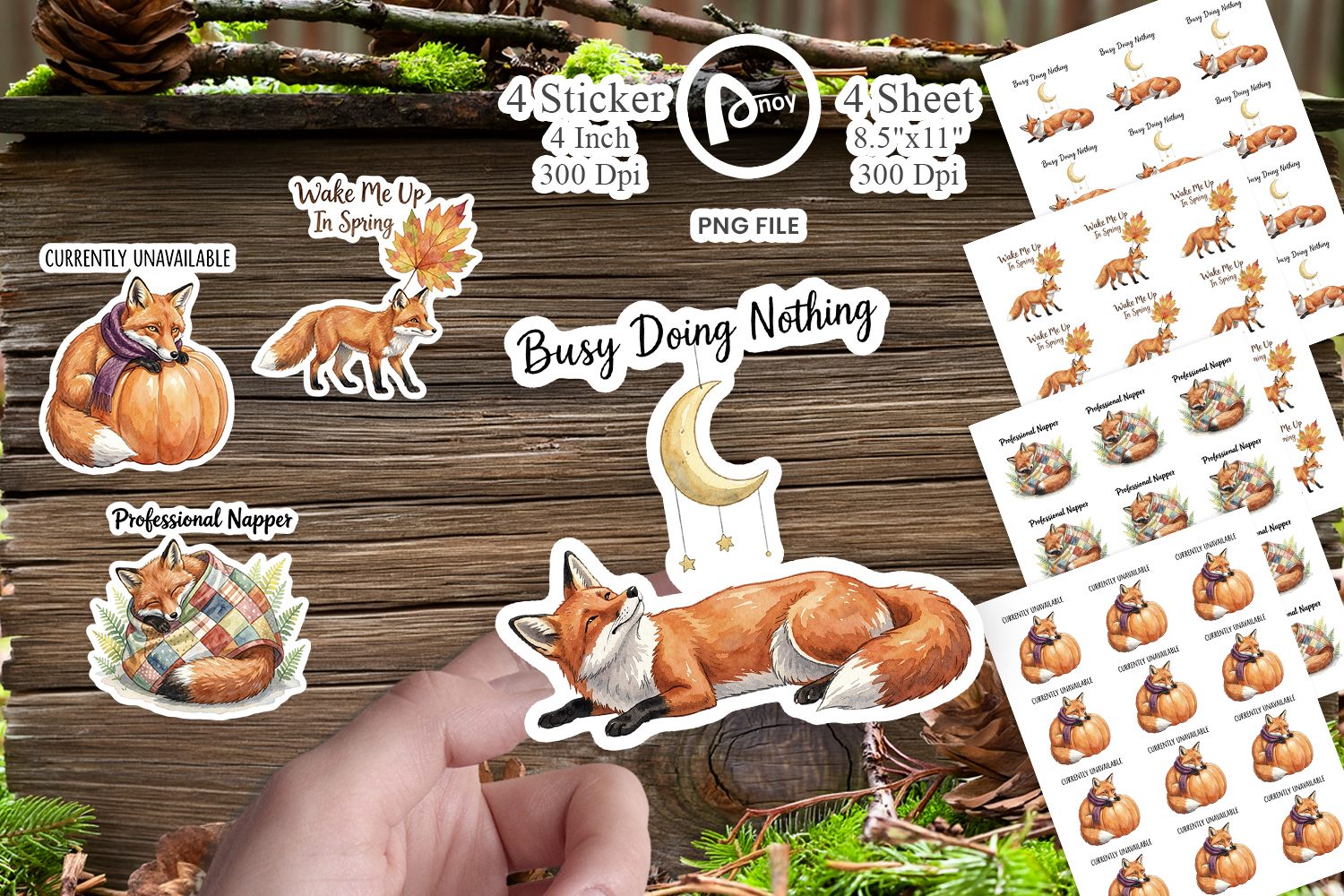 Lazy Fox Cozy Hygge Watercolor Sticker product image 1