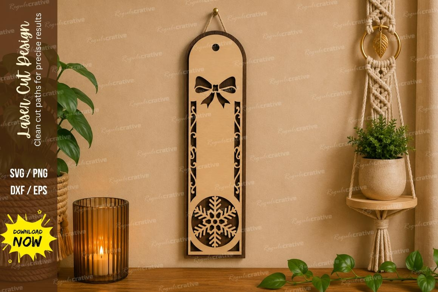 Bow Snowflake Wall Hanging Laser Cut SVG product image 1
