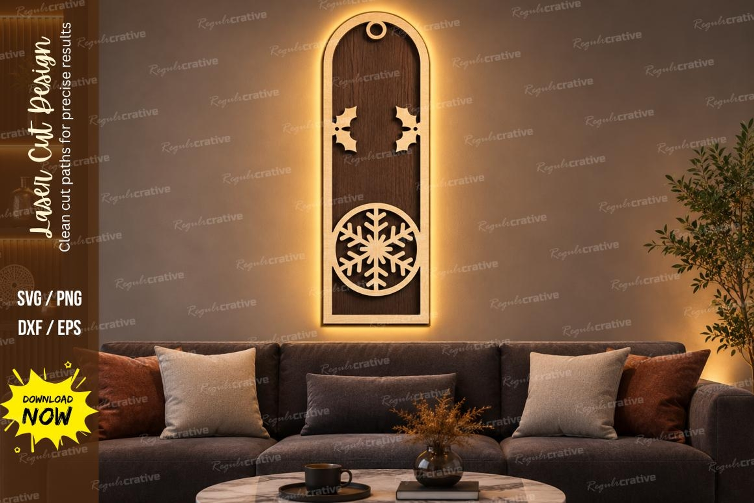 Deer Snowflake Wall Light Laser Cut SVG File product image 1