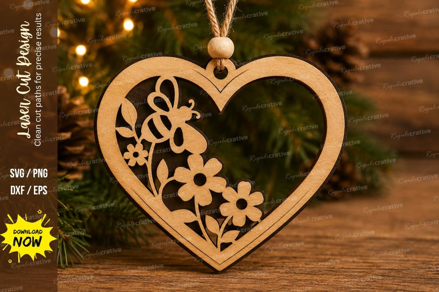 Floral Heart Ornament Laser Cut SVG File product image 1