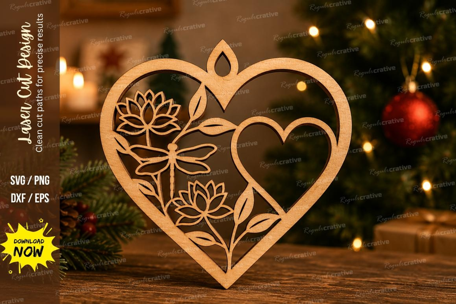 Rose Double Heart Laser Cut SVG File product image 1