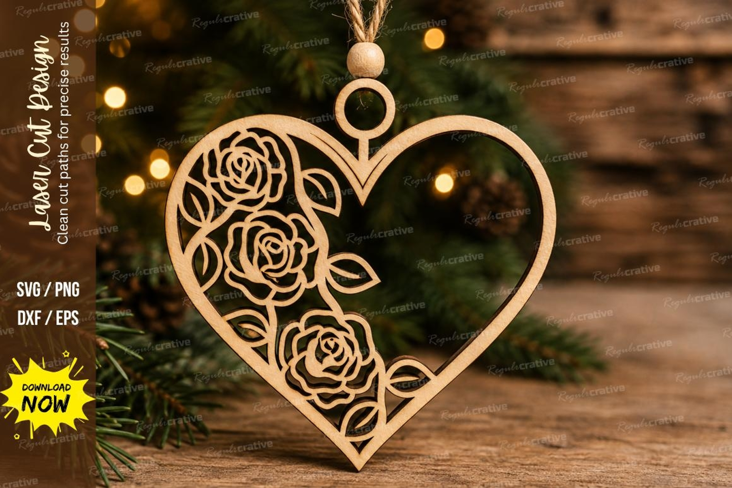 Rose Heart Laser Cut SVG File product image 1