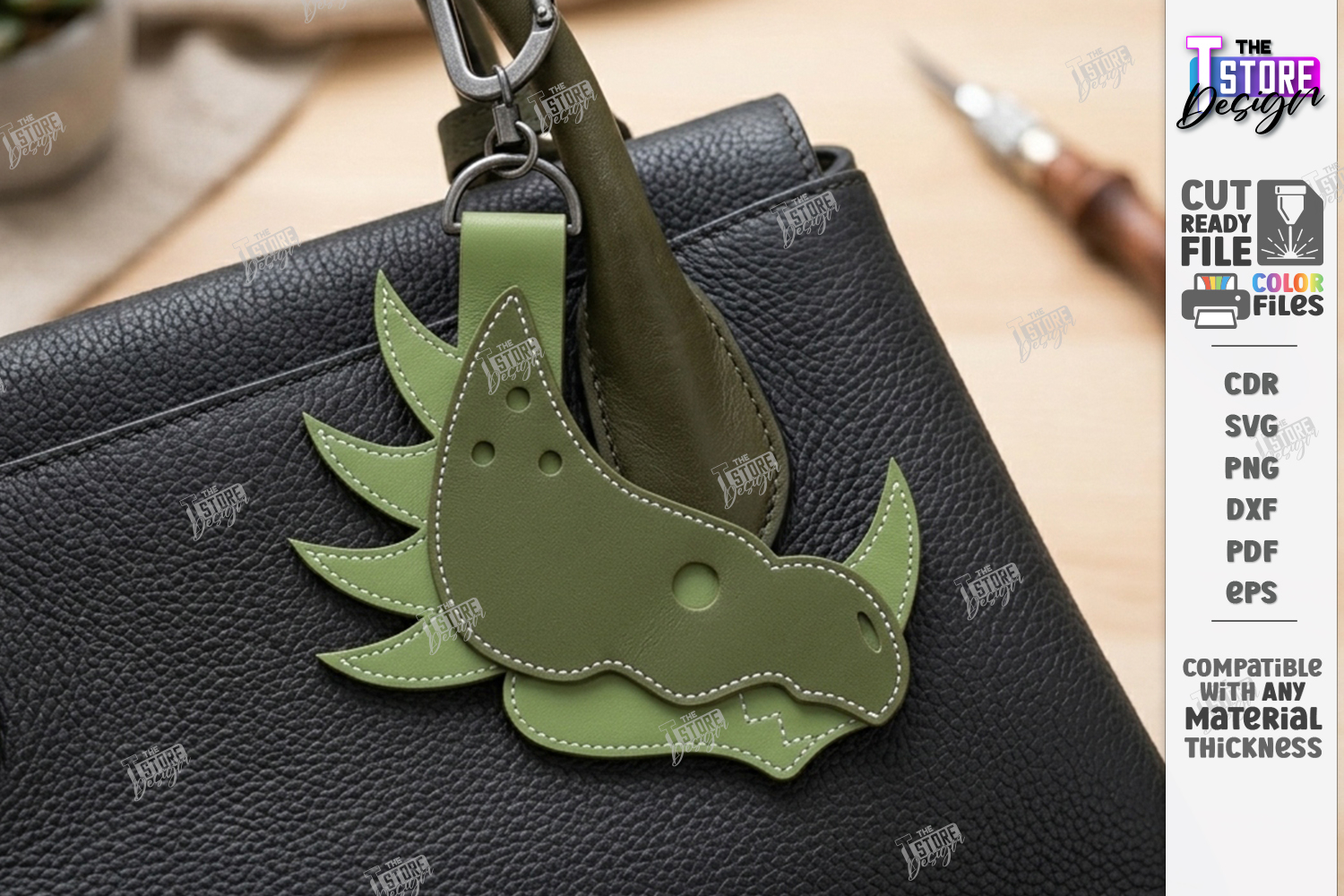 Leather Animal Keychain Bag Tag Laser Cut | Dinosaur Laser product image 1