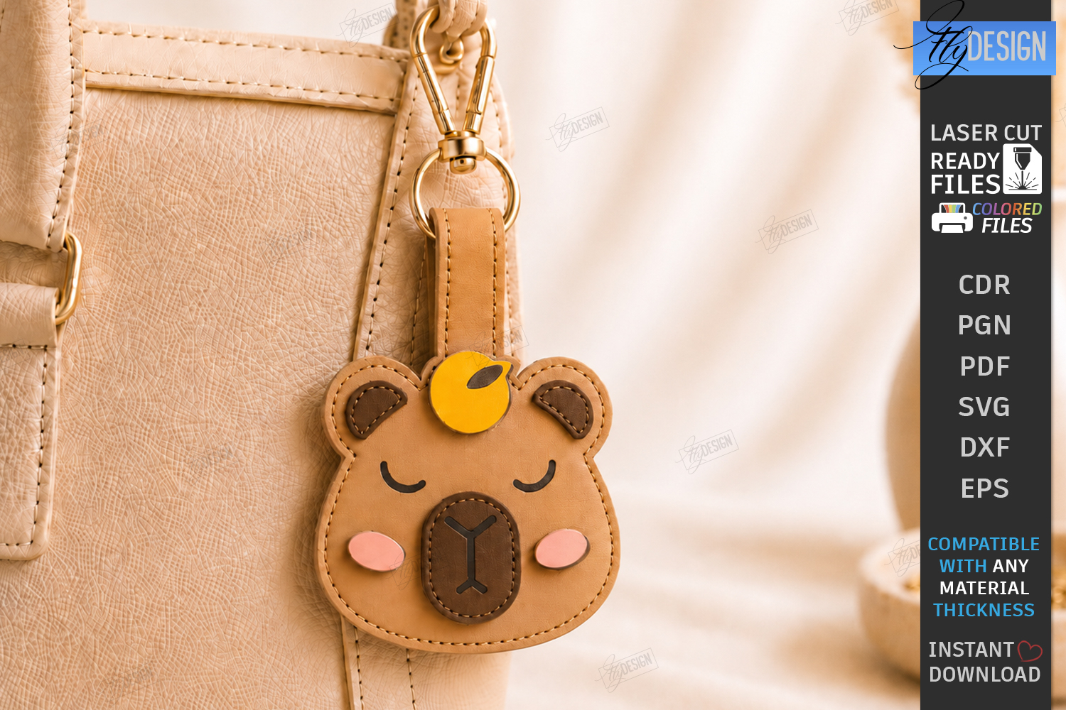 Leather Animal Keychain Bag Tag Laser Cut | Cute Capybara product image 1