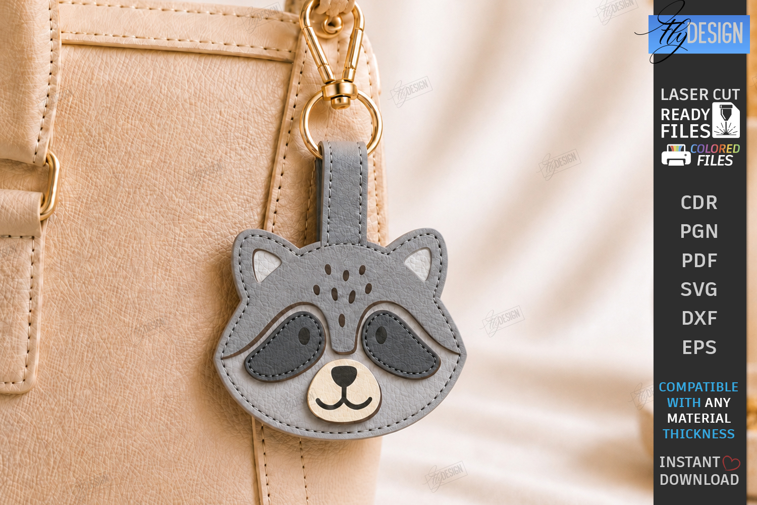 Leather Animal Keychain Bag Tag Laser Cut | Cute Raccoon SVG product image 1
