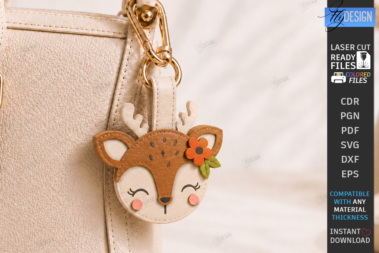 Leather Animal Keychain Bag Tag Laser Cut | Cute Deer SVG product image 1