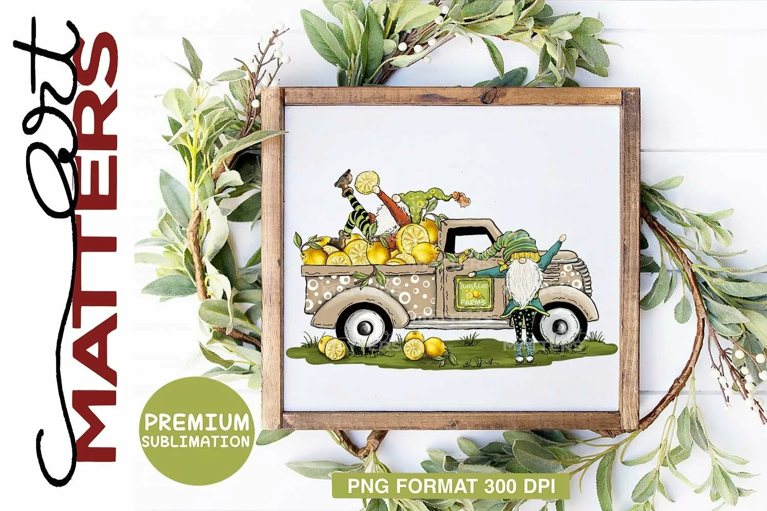 Lemons Gnome Vintage Truck - 300 DPI - Hand Painted product image 1