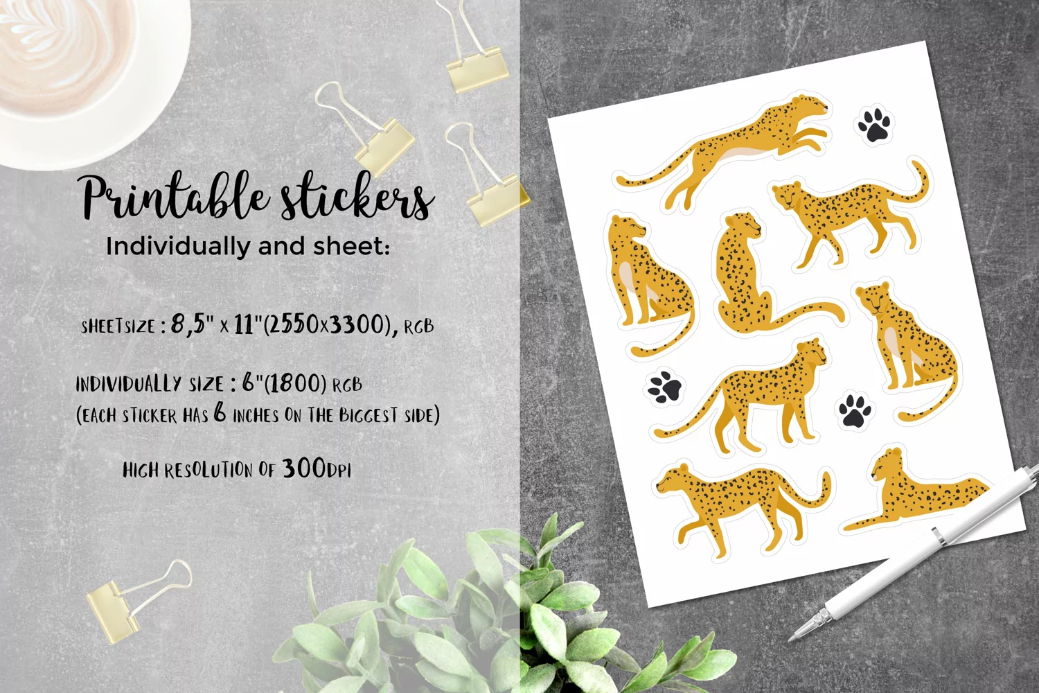 Leopard stickers, Printable and digital set product image 1