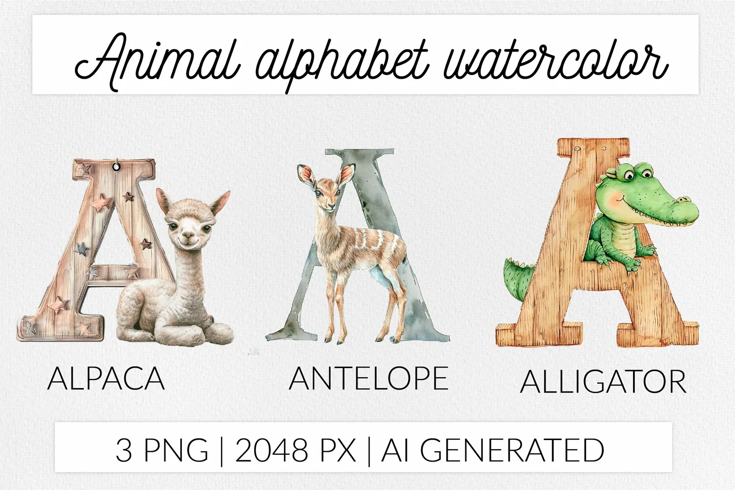 Animal Alphabet Sublimation PNG. Watercolor ABC. Letter A product image 1