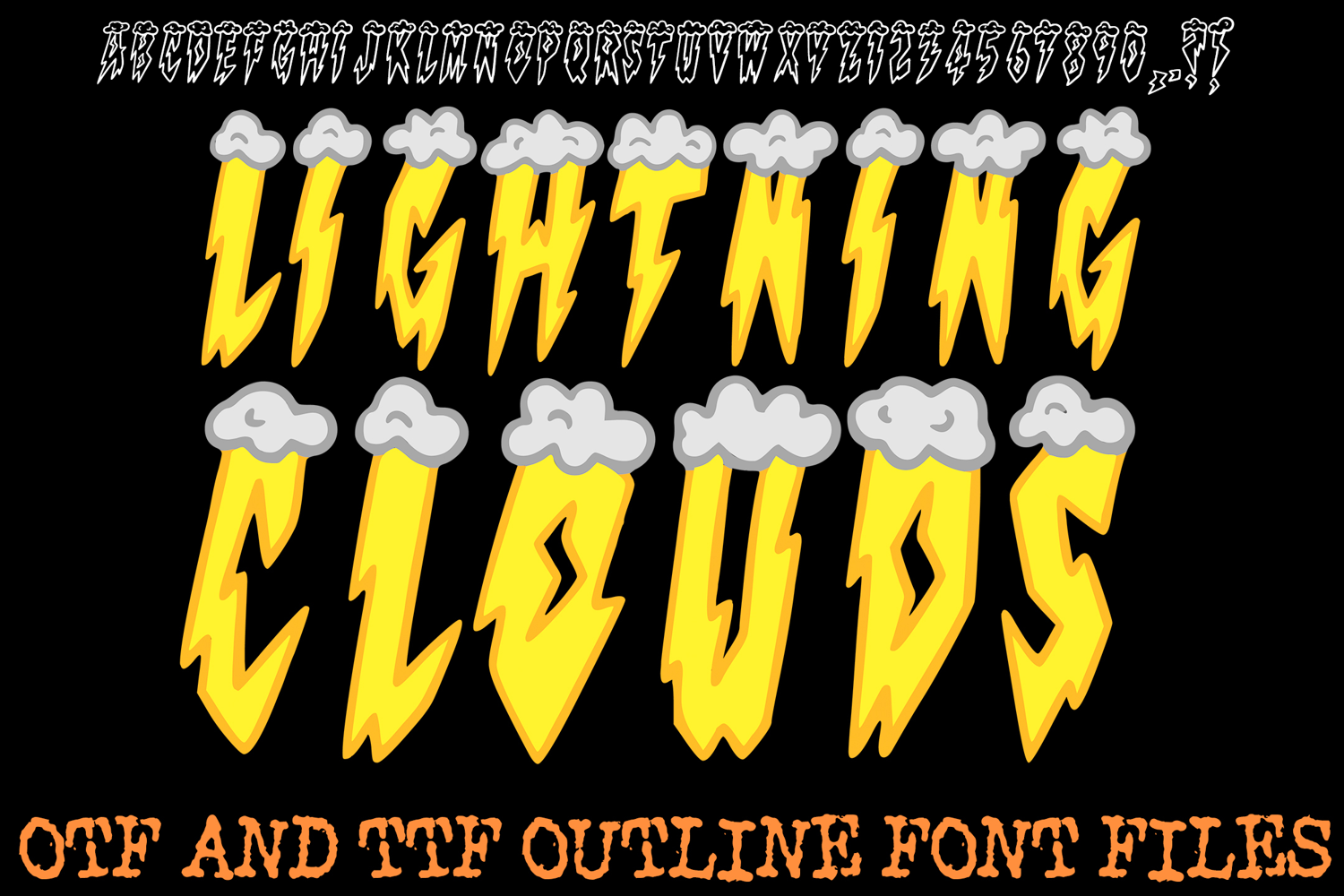 Lightning Clouds Thunderbolt Lettering ABC Electric Font