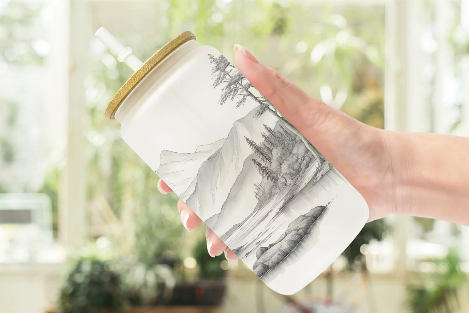 Line Art Watercolor Landscape Glass Can Wraps product image 1