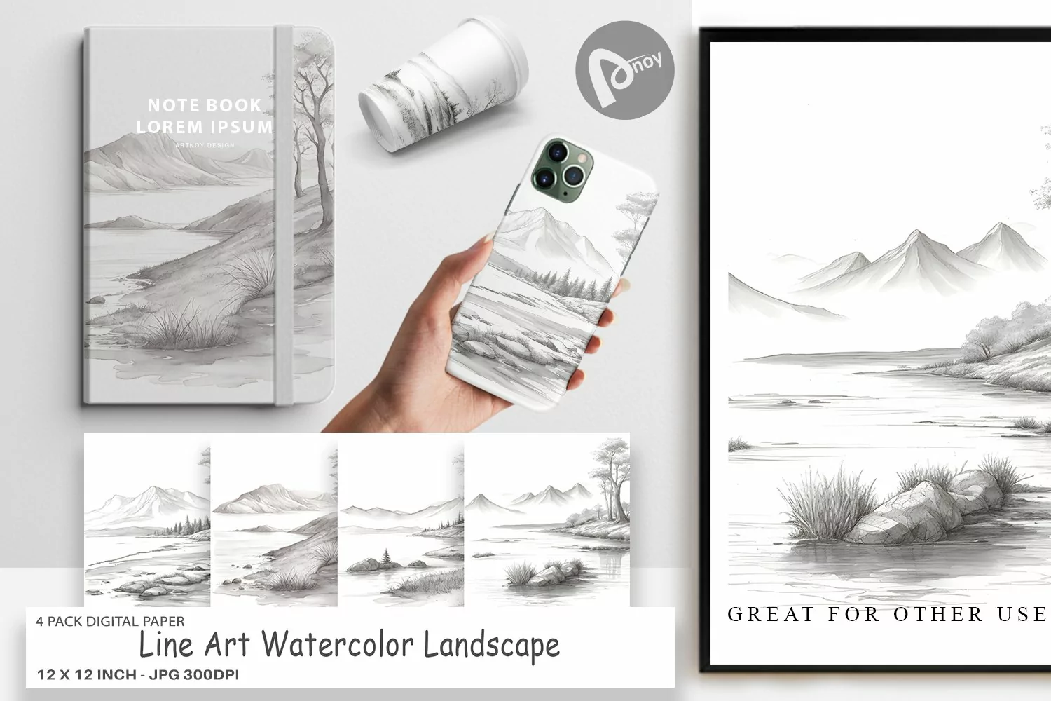 Digital Paper Line Art Landscape product image 1