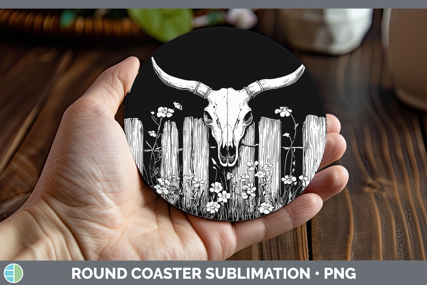 GorgeousLinocut Cottage Round Coaster design.