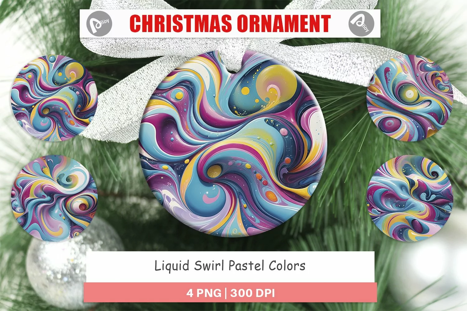 Christmas Ornaments Pastel Liquid Swirl product image 1