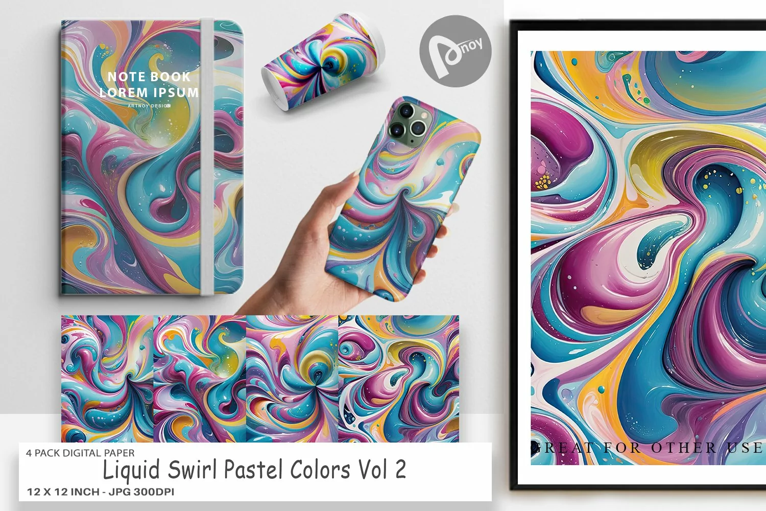 Digital Paper Pastel Liquid Swirl product image 1