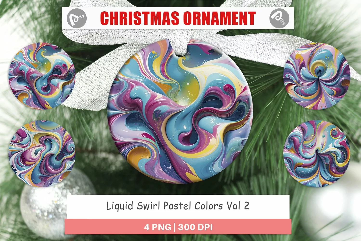 Christmas Ornaments Pastel Liquid Swirl product image 1