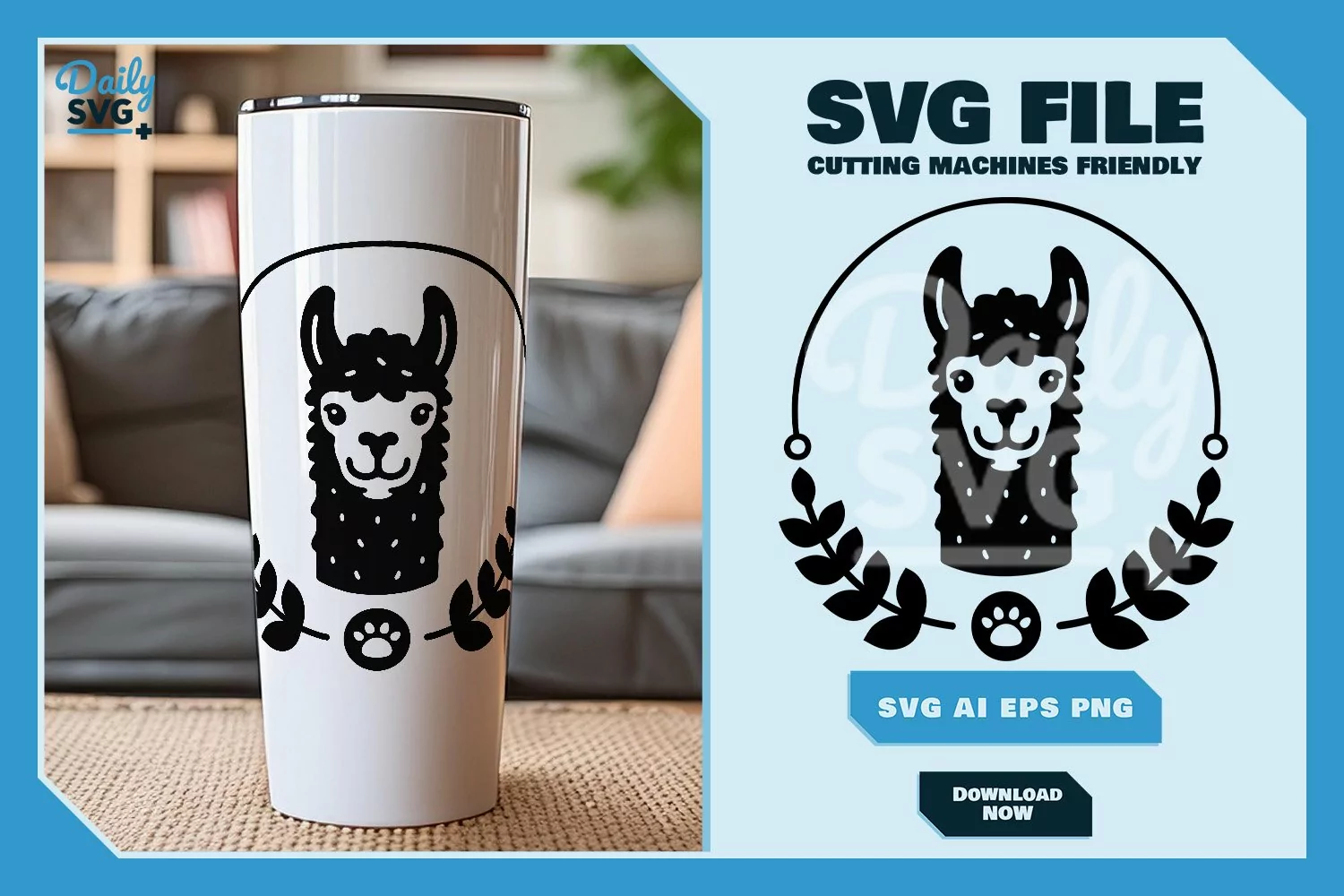 Llama 1 - Animal Head with Floral Frame SVG product image 1