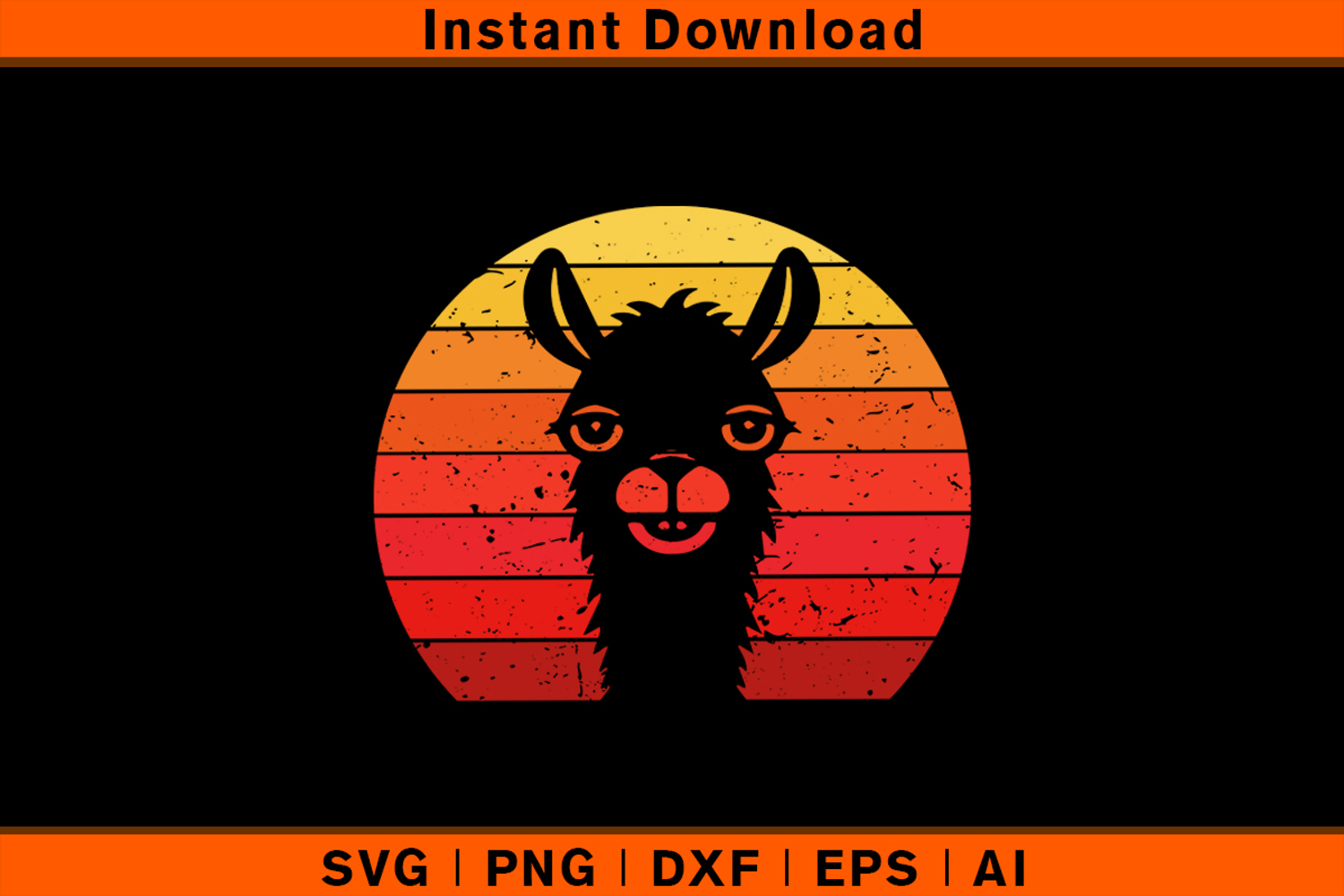 Distressed Retro Sunset Llama SVG Vintage Animal Clipart product image 1