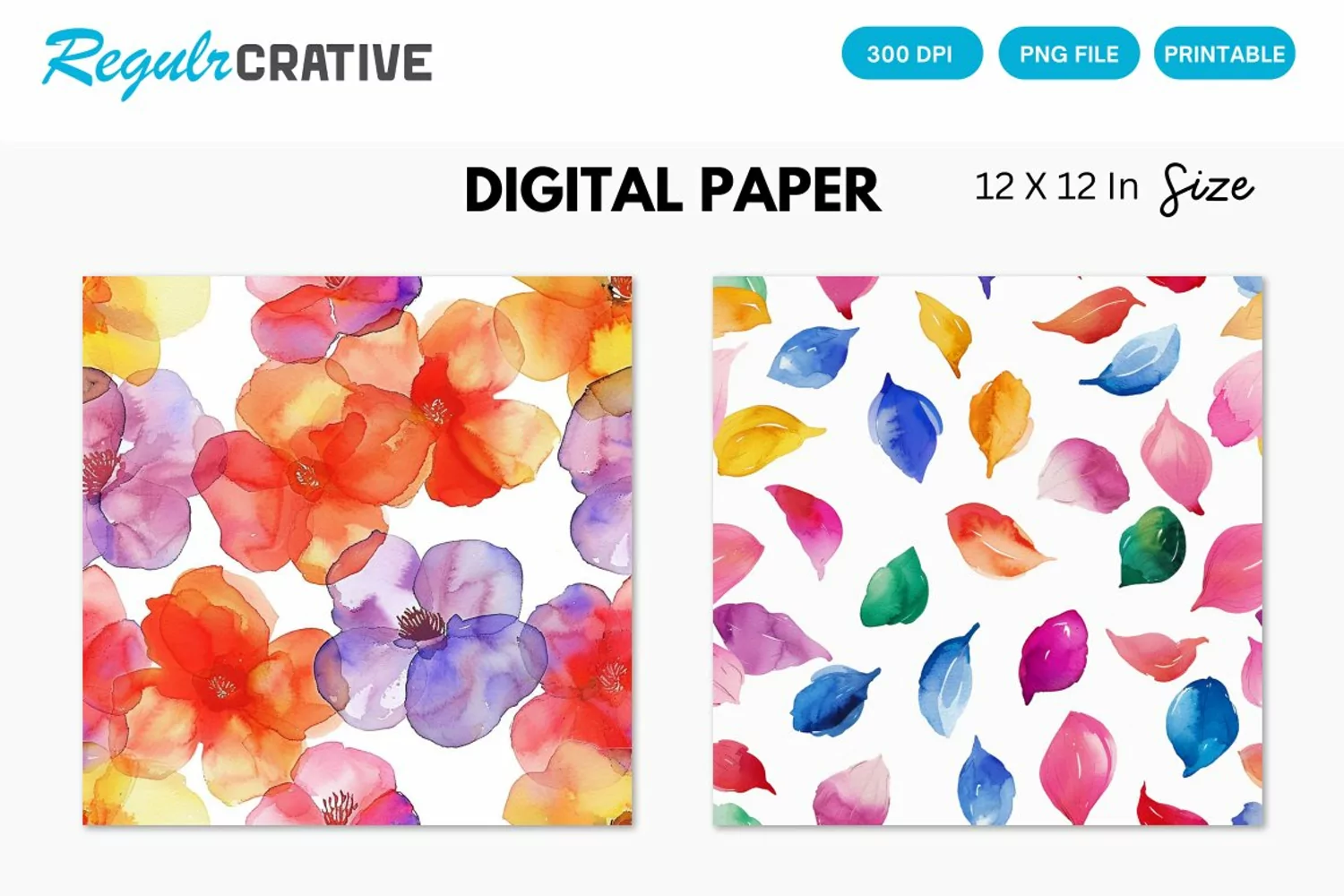 Watercolor Cherry Flower Petals Seamless Digital Paper product image 1