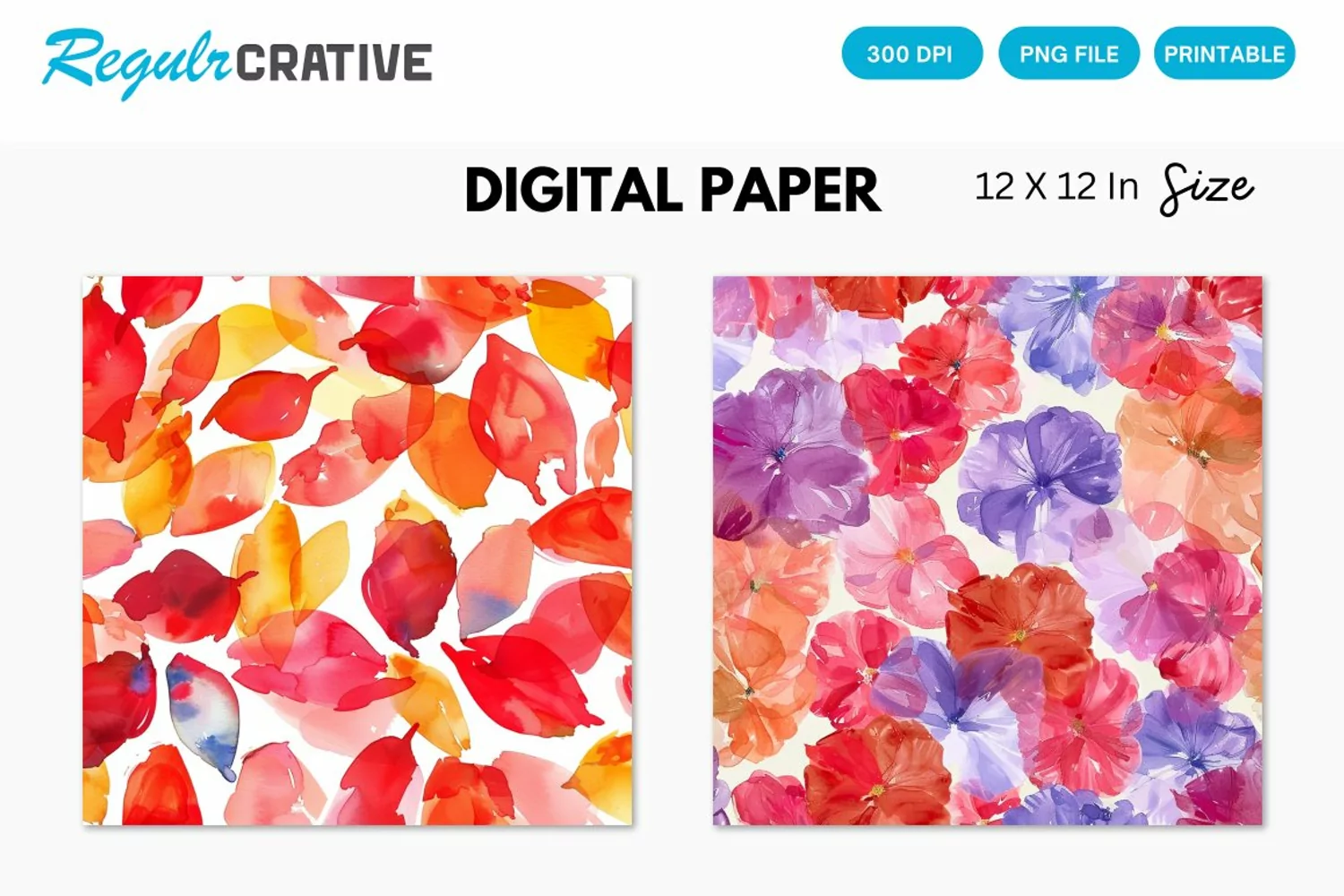 Watercolor Cherry Flower Petals Seamless Digital Paper product image 1
