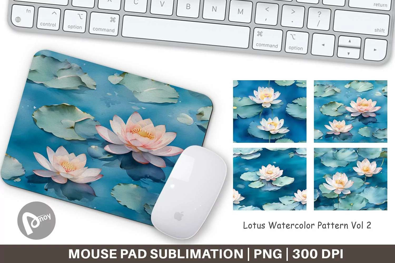 Mouse Pad Lotus Watercolor Pattern product image 1