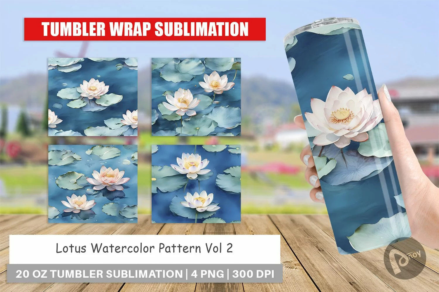 Tumbler Sublimation Lotus Watercolor Pattern product image 1