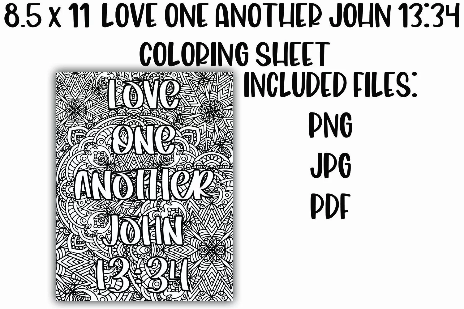 Love One Another John 13:34 Christian Mandala Coloring Sheet product image 1