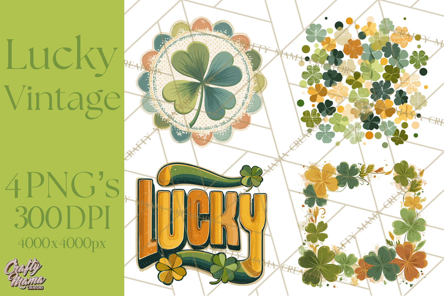 Retro St. Patrick’s Day PNG Clipart, Vintage Shamrocks product image 1