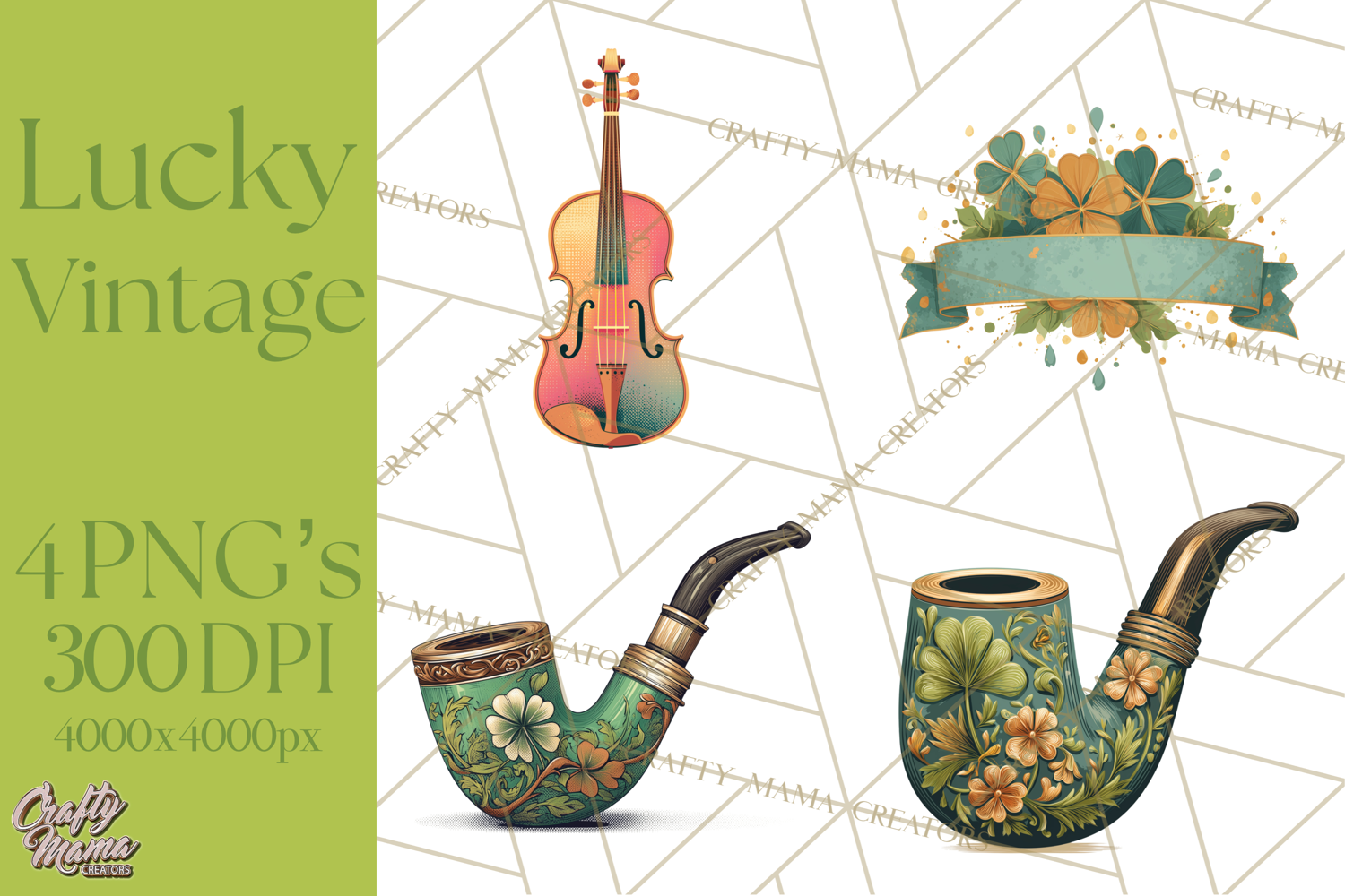 Retro St. Patrick’s Day PNG Clipart, Vintage Shamrocks product image 1