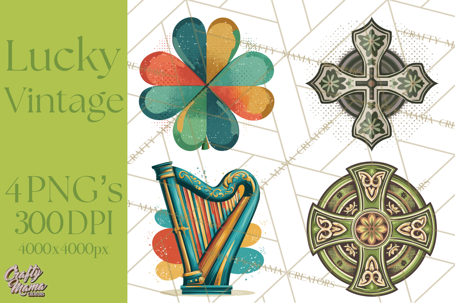 Retro St. Patrick’s Day PNG Clipart, Vintage Shamrocks product image 1