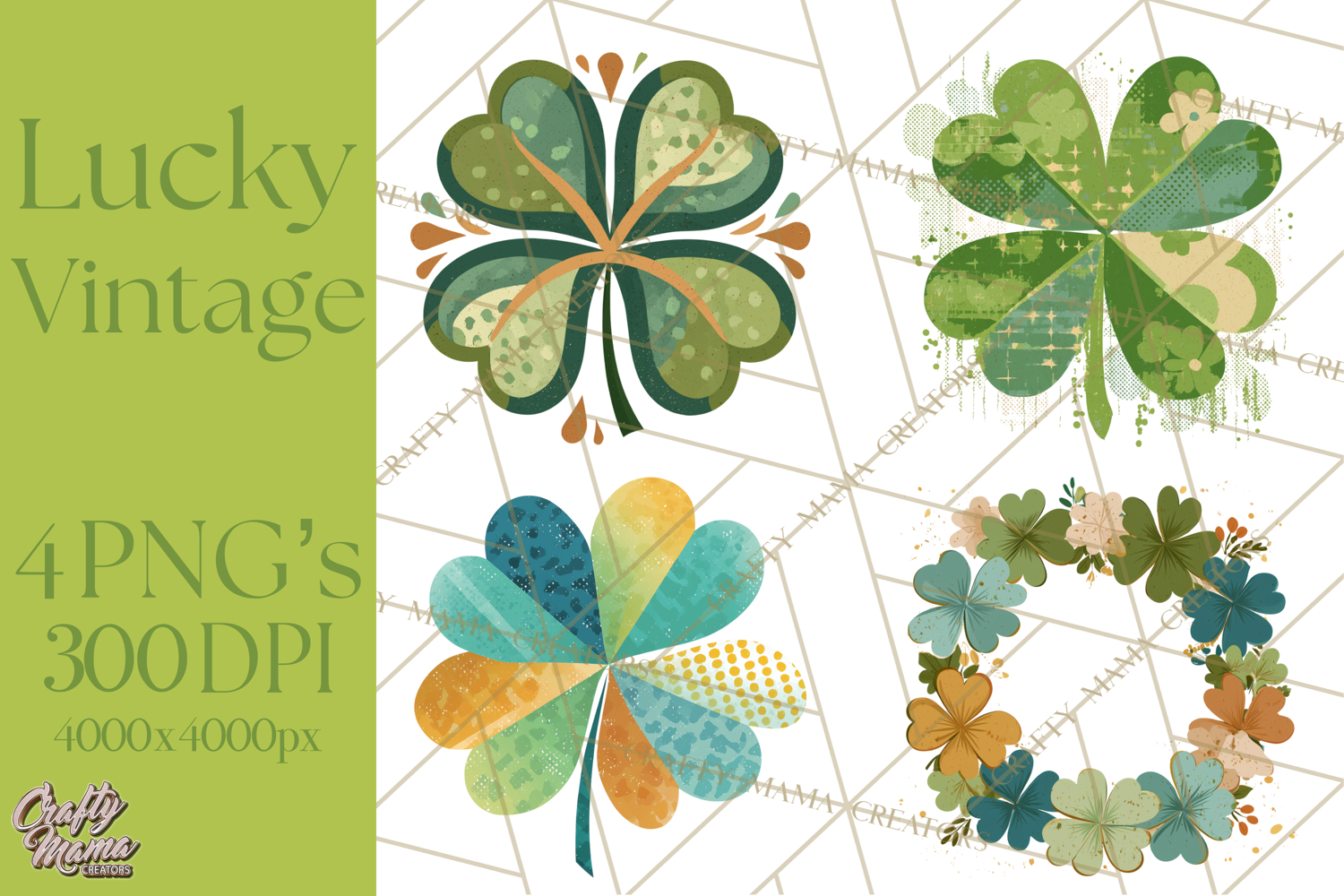 Retro St. Patrick’s Day PNG Clipart, Vintage Shamrocks product image 1
