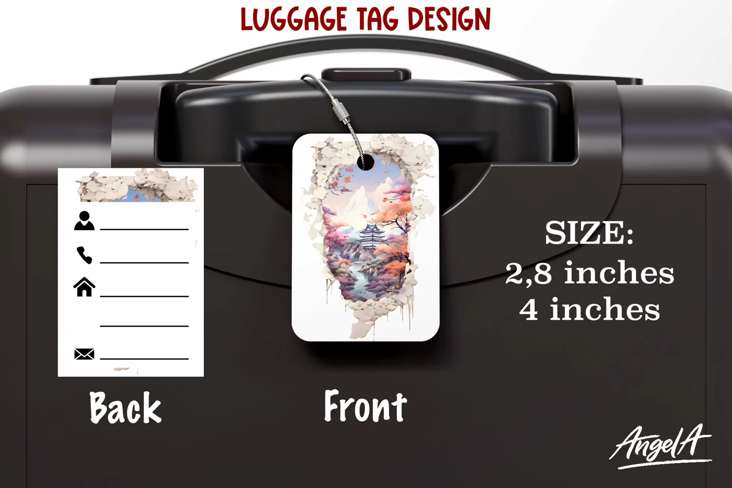 Luggage tag sublimation / Japanese house, mountain, travel product image 1