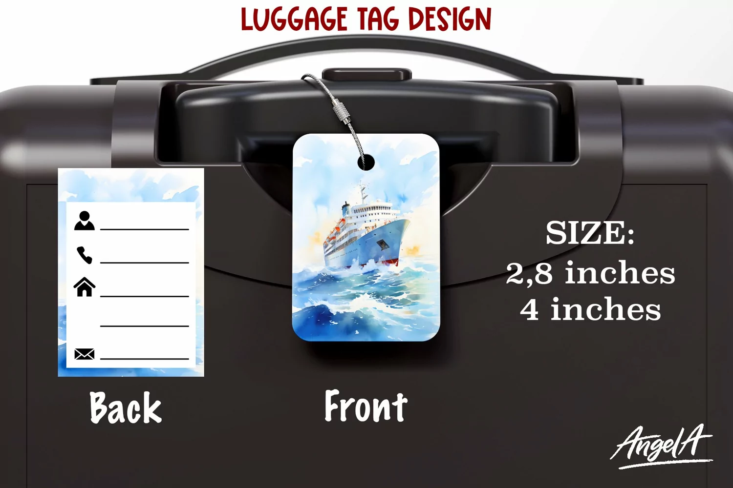 Luggage tag printable / watercolor cruise ship / travel tag product image 1