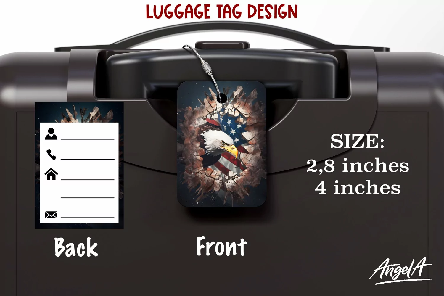 3d Travel luggage tag sublimation / eagle head, USA flag png product image 1