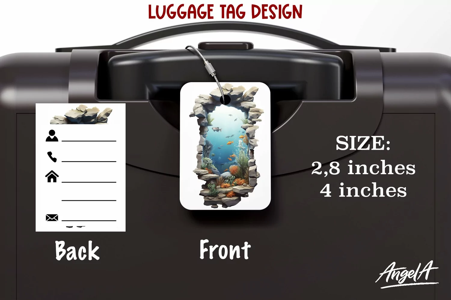 Luggage tag sublimation / underwater illustration / aquarium product image 1