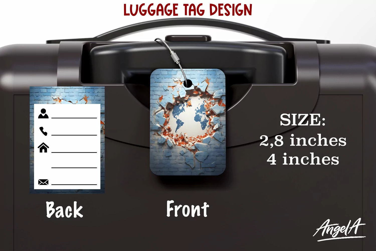 3d Travel luggage tag sublimation / world map / broken wall product image 1