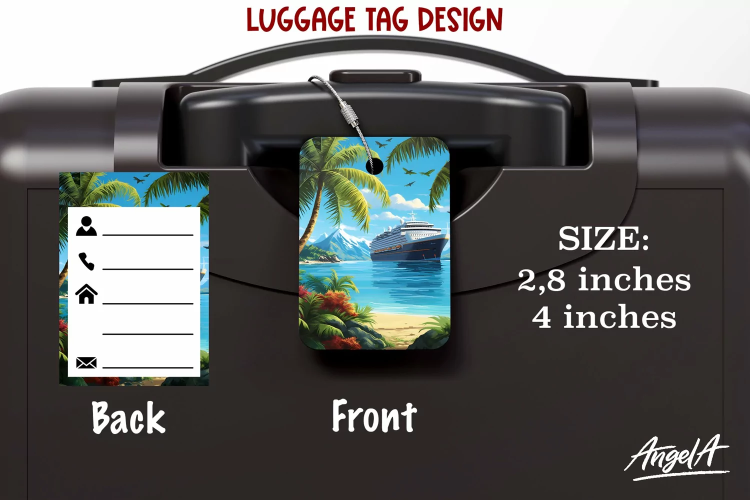 Luggage tag printable / cruise ship, palm beach / travel tag product image 1