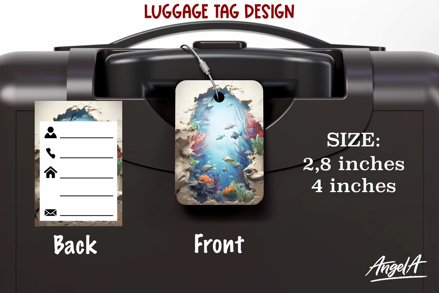 Luggage tag sublimation / underwater life illustration png product image 1