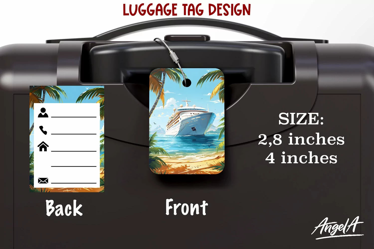 Travel luggage tags printable / cruise ship, palm tree beach product image 1