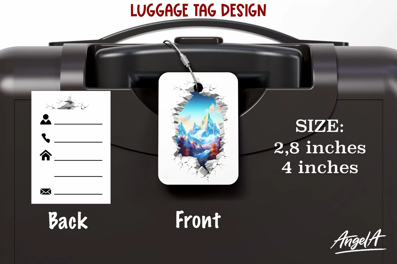 3d Travel luggage tag sublimation / mountain in broken wall product image 1