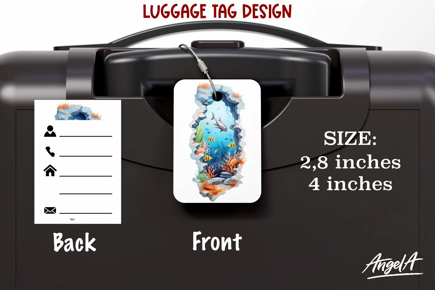 Luggage tag sublimation / ocean life / underwater png product image 1