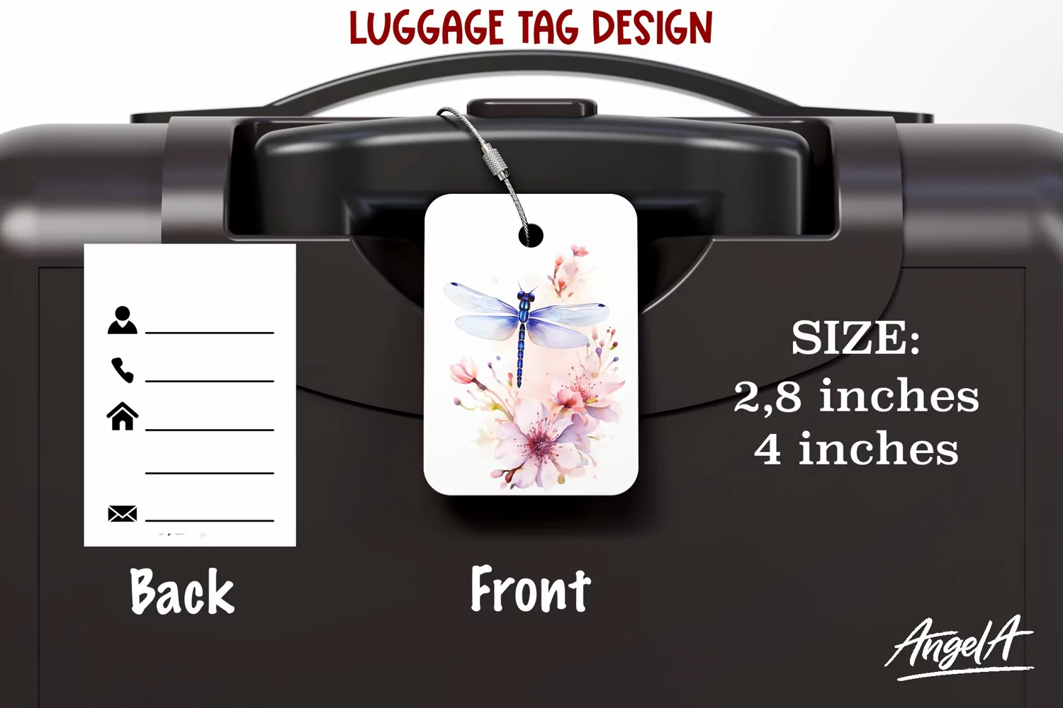 Luggage tag printable / dragonfly sublimation / cherry png product image 1