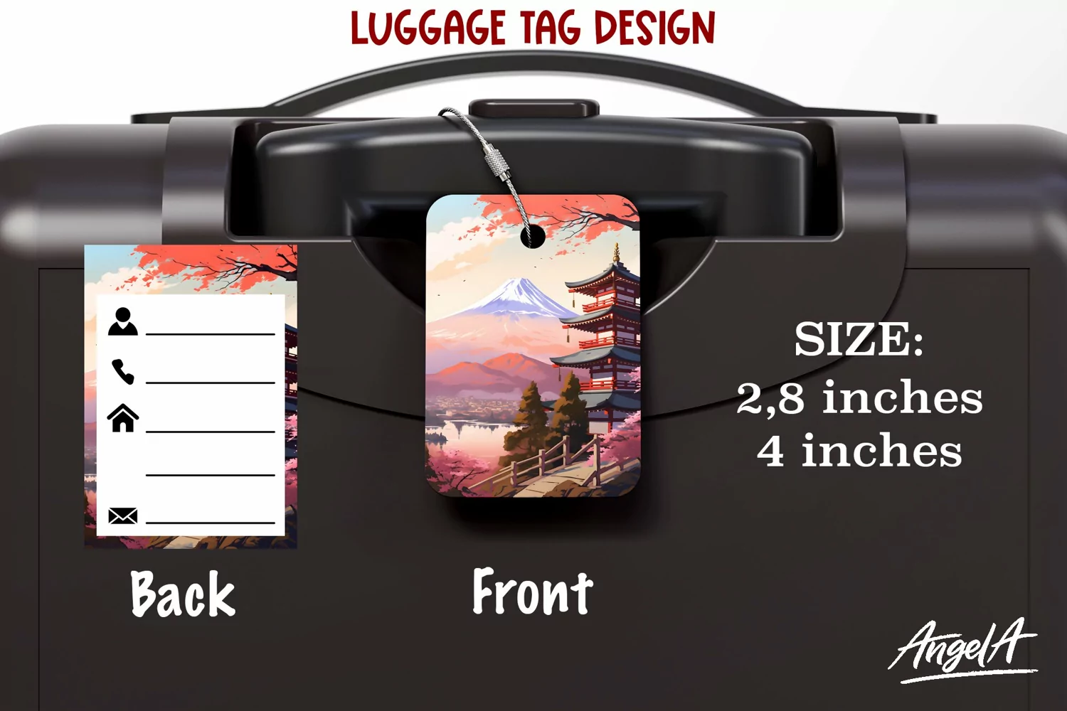 Luggage tag printable / Japanese landscape, house, mountain product image 1