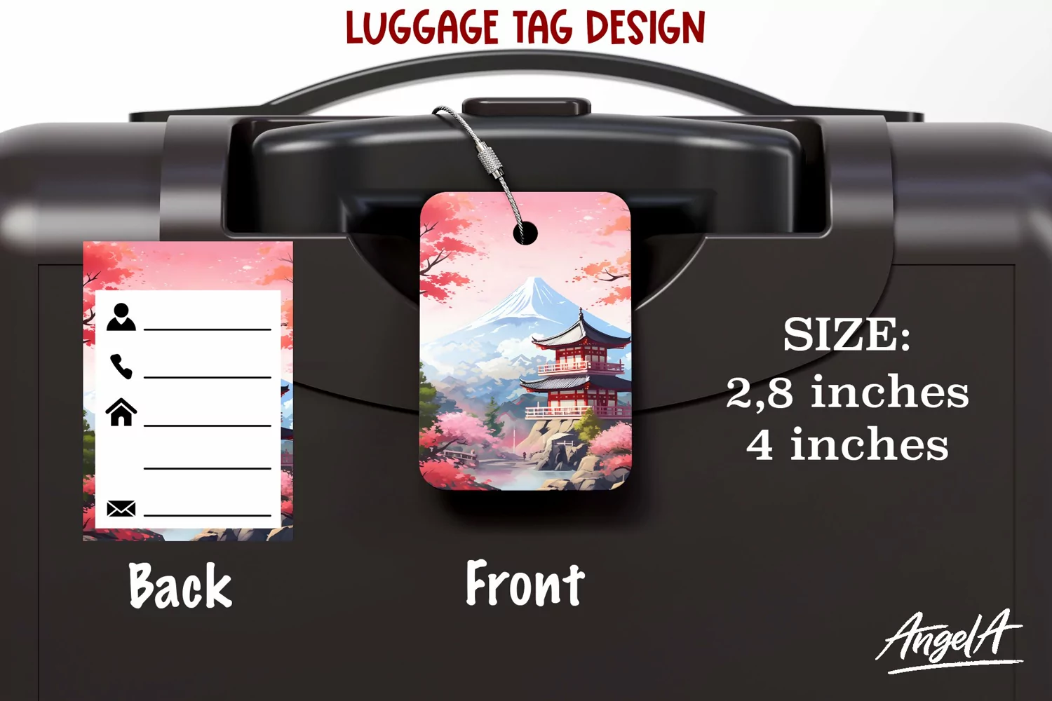 Luggage tag printable / Japanese landscape / mountain png product image 1