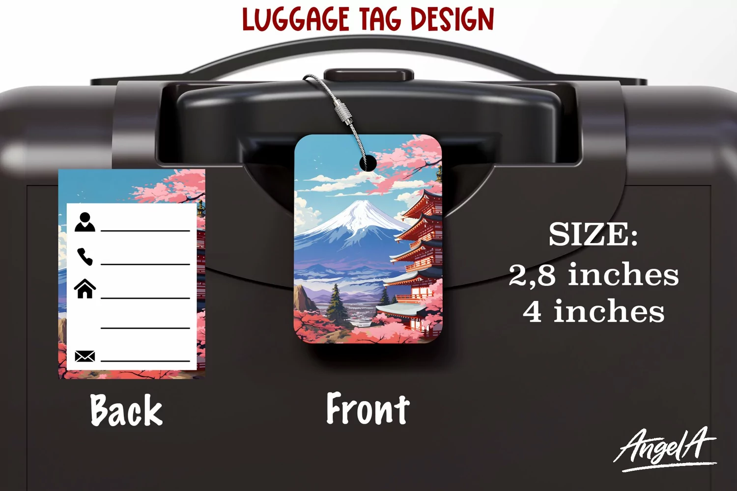 Luggage tag printable / Japanese background / mountain png product image 1