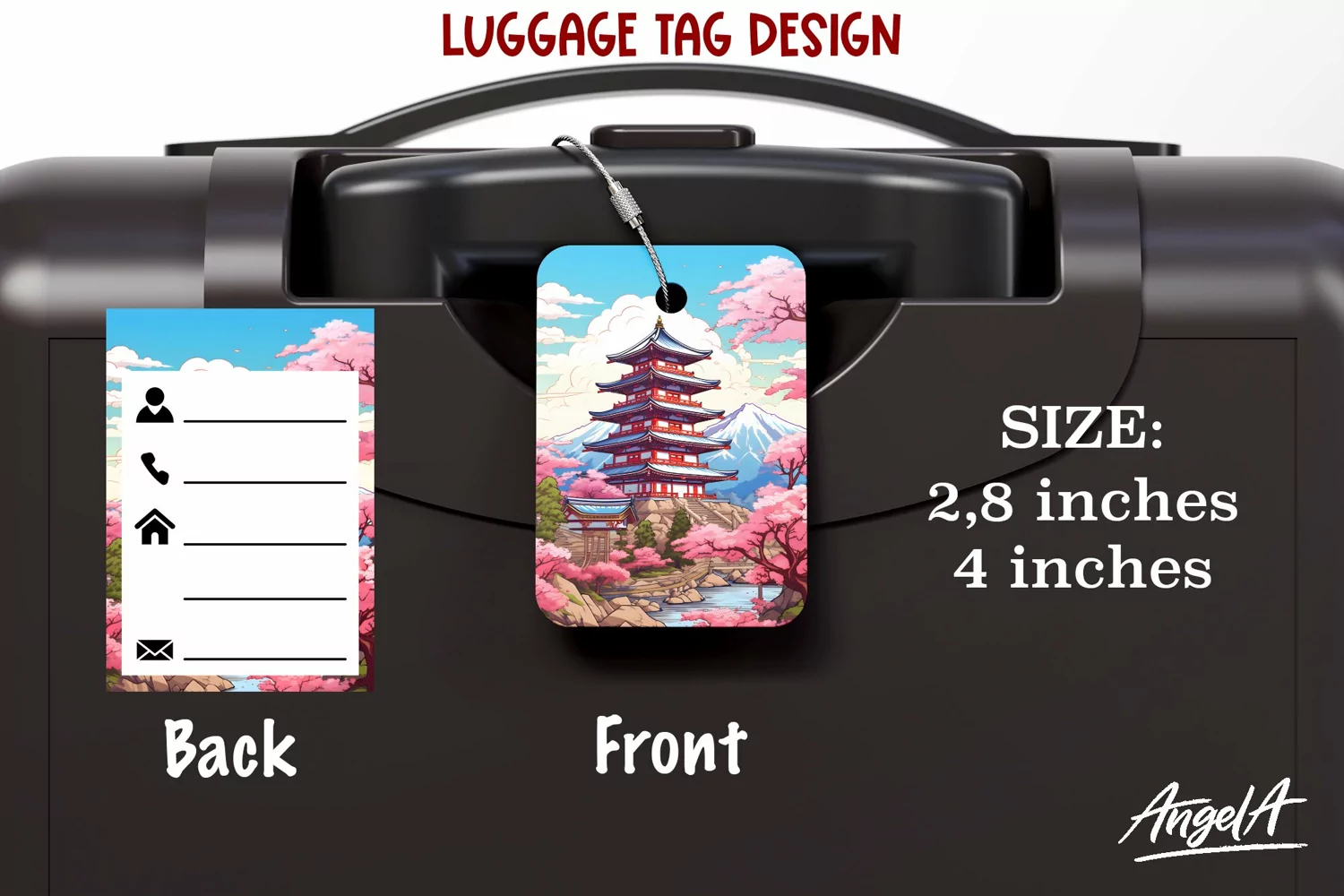 Luggage tag printable / Japanese background / house png product image 1