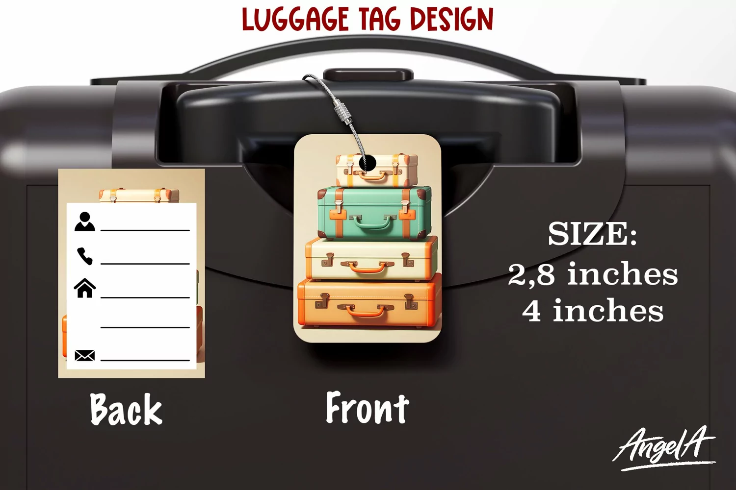 Luggage tag sublimation / bag tag / stack of suitcases png product image 1