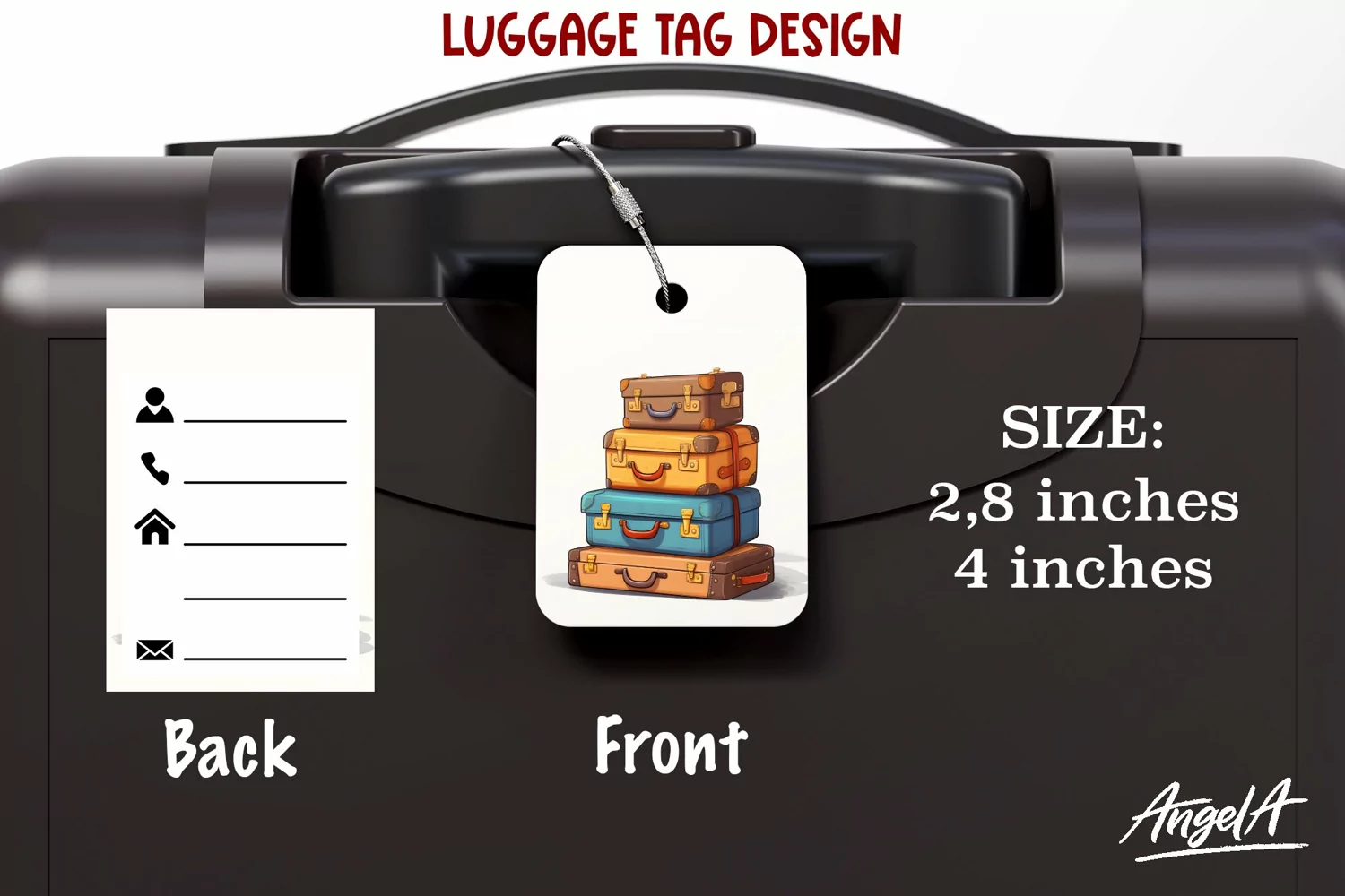 Luggage tag sublimation / bag tag png / stack of suitcases product image 1